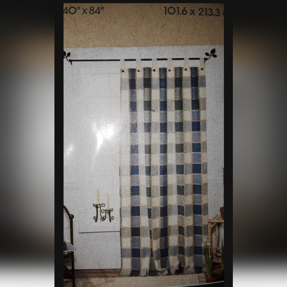 Green Plad Cotton Curtain ~ 3 Panels